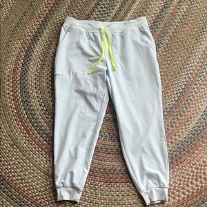Figs Light Blue Zamora Joggers with Neon Green Drawstring